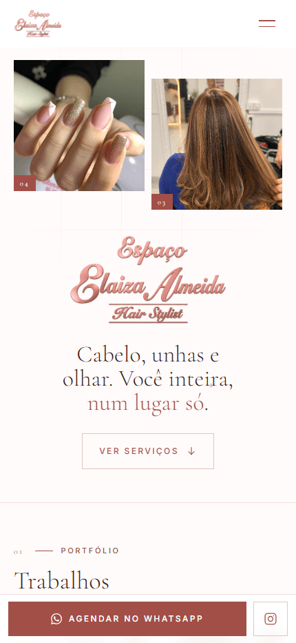 Versão para celular do site do Espaço Elaiza